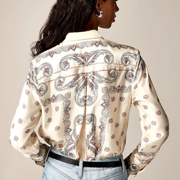 J. CREW Drapey Paisley Print Multicolor Long Sleeves Button Up Shirt Blouse Sz L - Picture 8 of 16